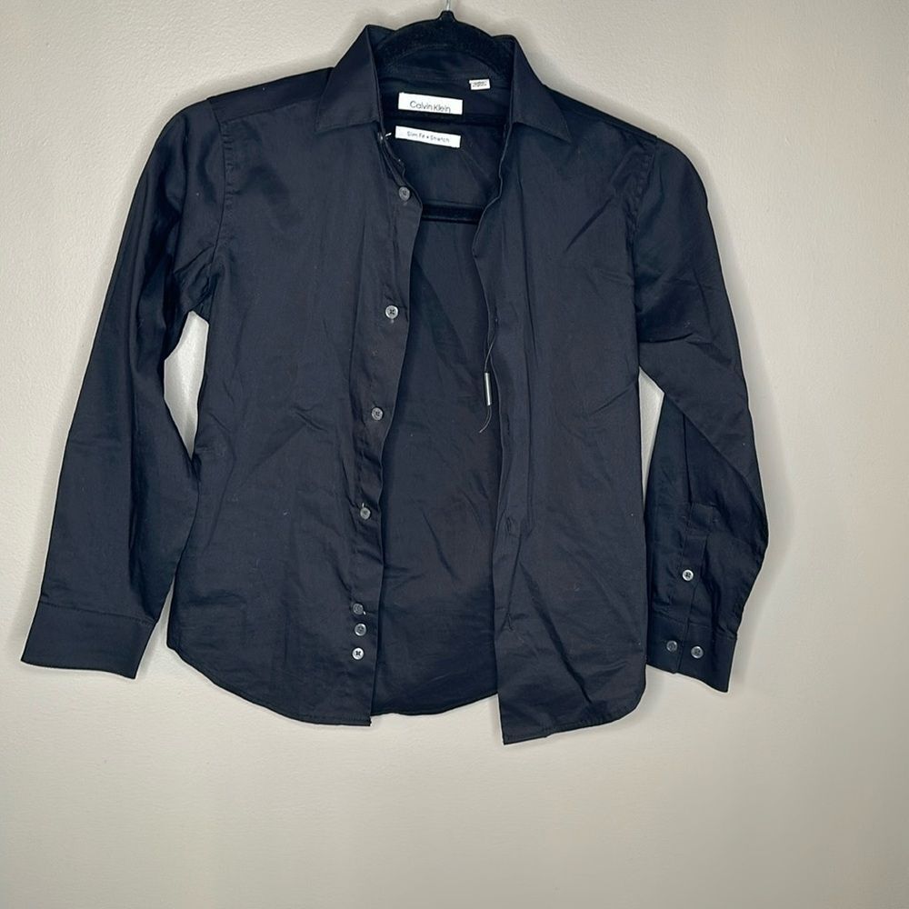 Calvin Klein boys slim fit stretch black button down size 8 NWOT